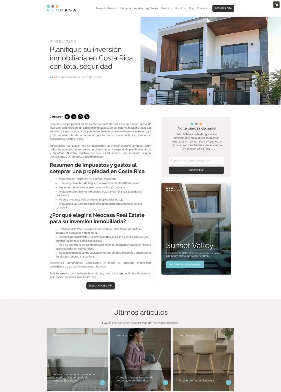 Neocasa article template with related content