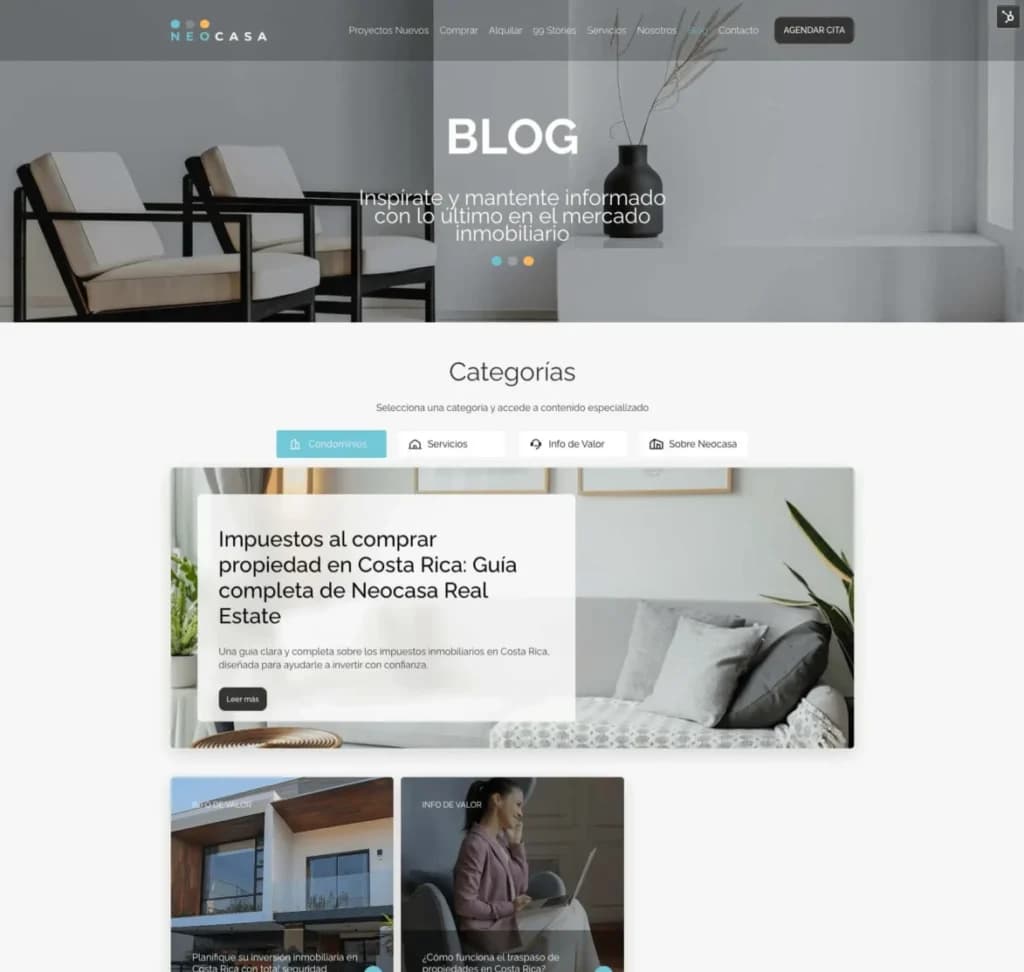 Neocasa blog listing built on HubSpot