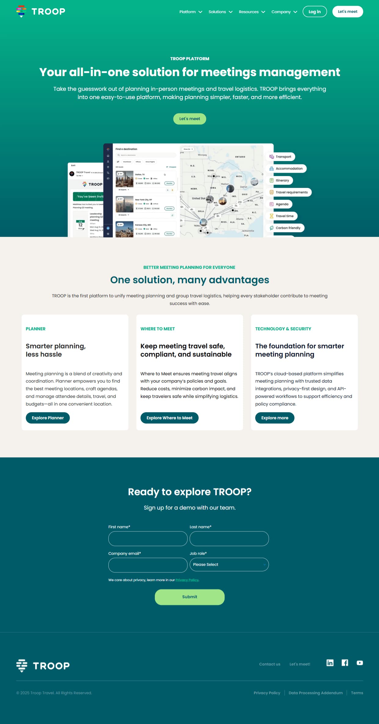 All-in-one meeting planning platform page built with custom HubSpot modules